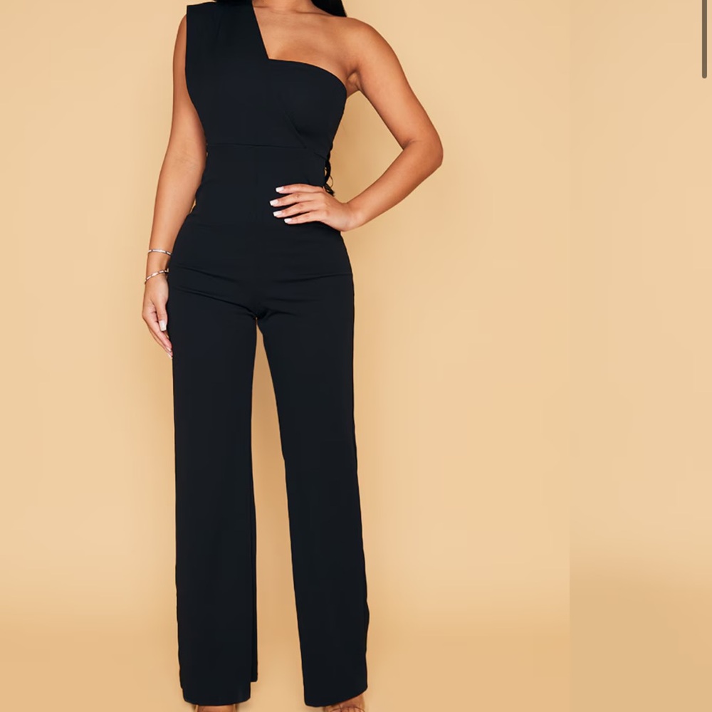 PrettyLittleThing Black Asymmetrical Jumpsuit